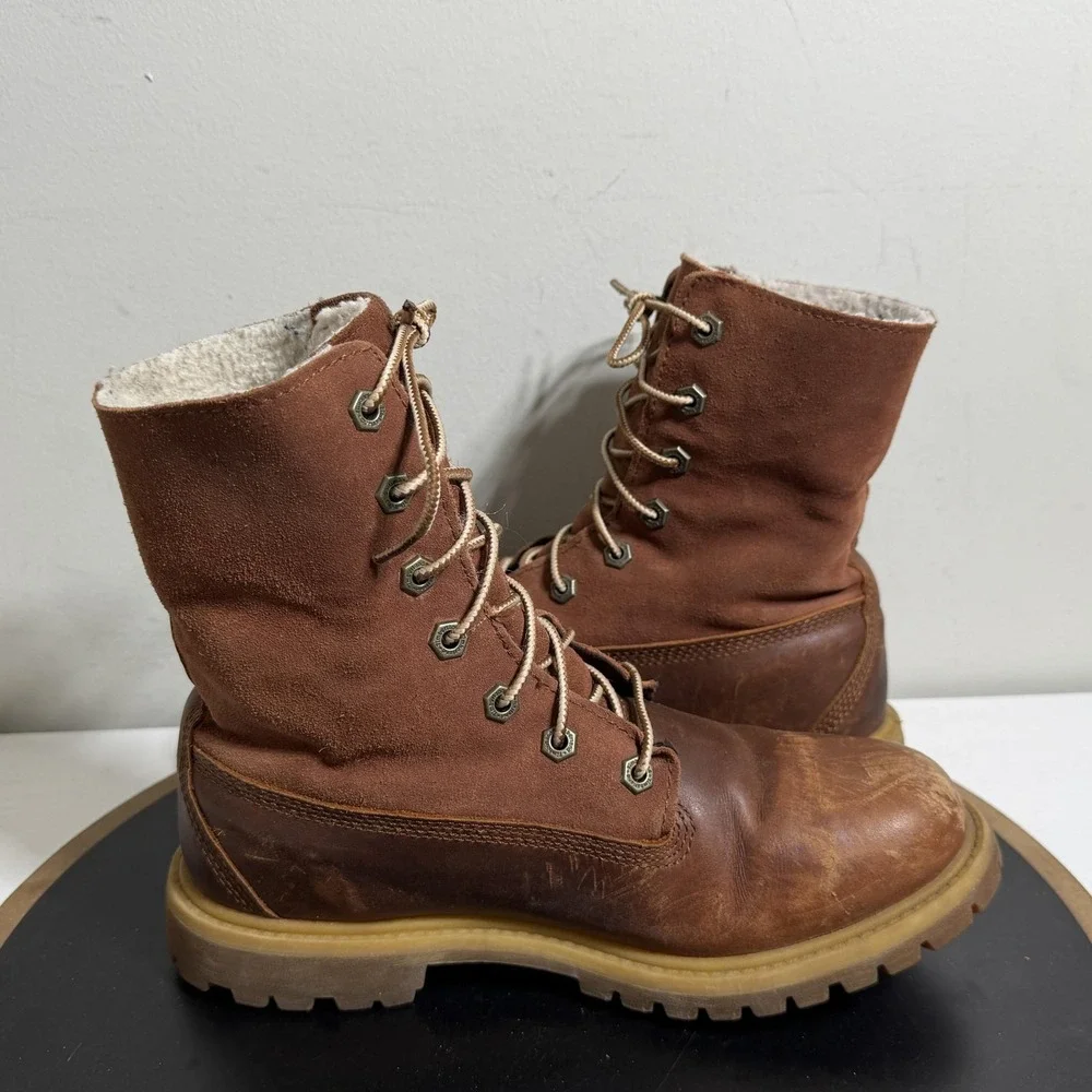 Timberland Boots Men Size 5 Brown Leather Shearling Lined Fold‎ Down Grunge
